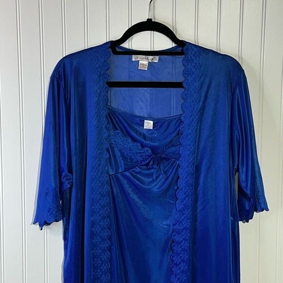 Sindrella Vintage 2 Piece Lace Slip & Robe Set Women’s Medium Royal Blue Sexy - Picture 2 of 9